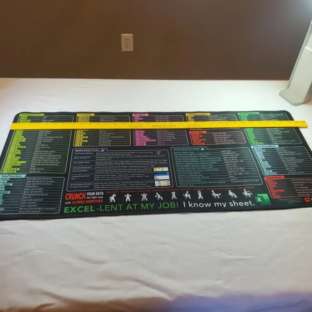 PIXIECUBE Excel Cheat Sheet Desk Mat Large Mouse Pad Office Shortcuts Guide